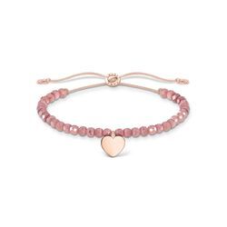 Armband THOMAS SABO "rosa Perlen mit Herz, roségold, A1985-813-9-L20V, A1985-893-9-L20V" Gr. 20, rosa (roségoldfarben, pink, pink), Armbänder, Damen, 20, Silber 925 (Sterlingsilber)-Nylon, Silber 925 (Sterlingsilber), Nylon, mit Rosenquarz oder Jaspis