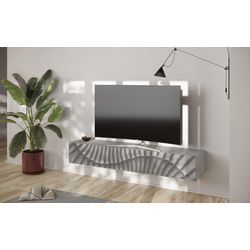 Lowboard INOSIGN "Snake Breite 180 cm, modernes TV-Board hängend mit 1 Klappe", grau (beton mit siebdruck), B:180cm H:28cm T:30cm, FSC-zertifizierter Holzwerkstoff, Sideboards, TV-Möbel, TV-Schrank, Front mit Siebdruck