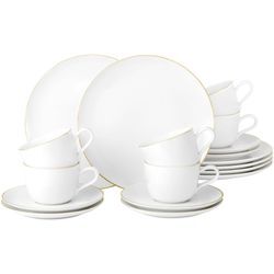 Kaffeeservice SELTMANN WEIDEN "Geschirr-Set, Service Liberty", gold (goldfarben), 18 tlg., Porzellan, Porzellan, Geschirr-Sets, zeitlose Formensprache, Made in Germany, 18 Teile, für 6 Personen