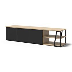 TV-Bank TEMAHOME "Albi TV Tisch, Lowboard, TV-Schrank, TV-Board", schwarz (eiche hell, metall schwarz), B:190cm H:45cm T:45cm, Furnier, Spanplatte, Wabenplatte, Sideboards, Großzügiger Stauraum mit Türen und offenen Fächern