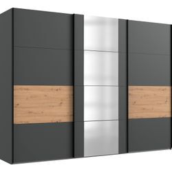 Schwebetürenschrank WIMEX "Barmbek Schlafzimmerschrank BESTSELLER Garderobenschrank", braun (graphit, artisan eiche nachbildung, spiegel), B:313cm H:236cm T:64cm, Spanplatte, Schränke, Kleiderschrank mit 2 Stoffboxen und 2 zusätzlichen Böden, Spiegeltür