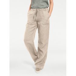 Schlupfhose HEINE, Damen, Gr. 38, Normalgrößen, beige (sand), 55% Baumwolle, 45% Leinen, unifarben, lang, Hosen