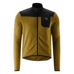 Radtrikot GONSO "Adventure Jersey Fleece M" Gr. L, gelb (senf), Herren, 100% recyceltes Polyester, Trikots, Herren Fahrradtrikot langarm, weiches Fleece-Material, Full-Zip Trikot