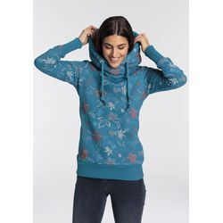 Sweater RAGWEAR "GRIPY FLOWERS O" Gr. XS (34), blau Damen Sweatshirts Hoodie mit floralem All Over-Druck