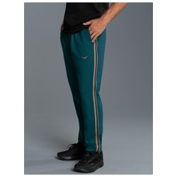 Jerseyhose TRIGEMA "TRIGEMA Jogginghose mit kontrastfarbigen Seitenstreifen" Gr. L, US-Größen, blau (saphir), Herren, 70% Baumwolle, 30% Polyester, Hosen