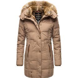 Wintermantel MARIKOO "Lieblings Jacke" Gr. M (38), grau (taupe), Damen, Oberstoff: 100% Polyester, Futter: 100% Polyester, Wattierung: 100% Polyester, Ärmelfutter: 100% Polyester, Kunstpelz: 90% Polyacryl, 10% Polyester, Mäntel, stylischer Winter Steppmantel m. Kunstpelz-Kapuze