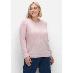 Rundhalspullover SHEEGO "Große Größen", Damen, Gr. 40/42, rosa (rosé), Feinstrick, Obermaterial: 100% Kaschmir, unifarben, klassisch, figurumspielend normal, Rundhals, Langarm, Pullover, aus reinem Kaschmir, mit Rollkanten