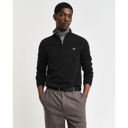 Troyer GANT "CLASSIC COTTON HALF ZIP", Herren, Gr. L, schwarz, Strick, Obermaterial: 100% Baumwolle, casual, Langarm Rippbündchen, Pullover, mit gerippten Details