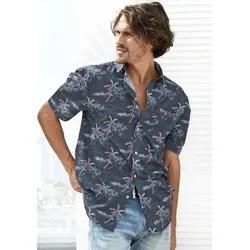 Hawaiihemd BEACHTIME "Regular fit", Herren, Gr. XXL (45/46), N-Gr, blau (navy, bedruckt), Web, Obermaterial: 100% Baumwolle, casual, regular fit, ohne Ausschnitt, Kurzarm abgesteppte Kante, Hemden, Kurzarm, Freizeithemd mit Palmenprint, reine Baumwolle