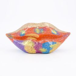 Mehrfarbiger Rainbow Lips Dekoartikel 13x28cm