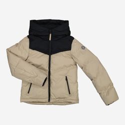 Beige-schwarze Pufferjacke mit Logo