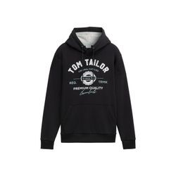 TOM TAILOR Herren Hoodie Sweatshirt mit Logo-Print, schwarz, Logo Print, Gr. XL