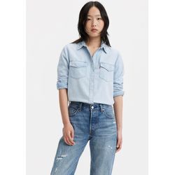 Jeansbluse LEVI'S "ICONIC WESTERN" Gr. M (38), blau (bling x) Damen Blusen mit Strass- und Glitzerapplikationen auf dem Kragen