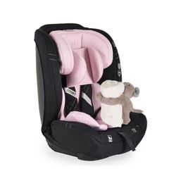 Moni Kindersitz i-Size Start (76-150cm) Kopfstütze verstellbar, Kuscheltier rosa