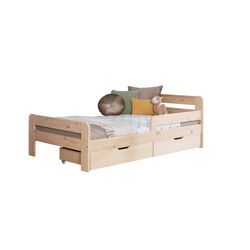 TiCAA Einzelbett Kinderbett Jugendbett, Bennet mit Schubkasten Rausfallschutz für Schlafzimmer, Kinderzimmer Kiefer Massivholz Bettgestell 90 x 200 cm