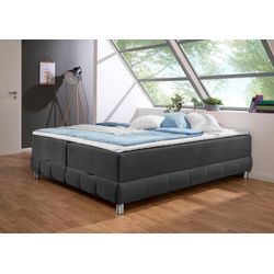 Boxspringbett INOSIGN "Vaasa" Komplettbetten Gr. Samtstoff, Liegefläche B/L: 160cm x 200cm, Gewicht bis: 80 kg H2, 7-Zonen-Tonnentaschen-Federkernmatratze, grau (schiefer) für Dachschrägen geeignet, inkl. Bettkasten und Topper