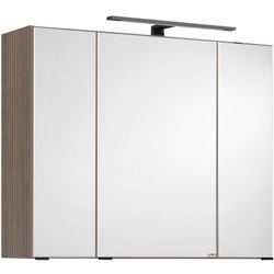 Spiegelschrank WELLTIME "Trento, verschiedene Ausführungen und Farben", braun (cannello eiche), B:80cm H:64cm T:20cm, Schränke, Breite 80 cm, mit 3D-Effekt, Spiegeltüren, Inklusive LED-Beleuchtung