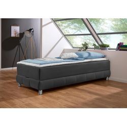 Boxspringbett INOSIGN "Vaasa" Komplettbetten Gr. Samtstoff, Liegefläche B/L: 90cm x 200cm, Gewicht bis: 80 kg H2, 7-Zonen-Tonnentaschen-Federkernmatratze, grau (schiefer) für Dachschrägen geeignet, inkl. Bettkasten und Topper