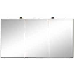 Spiegelschrank WELLTIME ""Trento", Badezimmerschrank, Badmöbel", braun (cannello eiche), B:120cm H:64cm T:20cm, Schränke, Breite 120 cm, mit 3D-Effekt, Spiegeltüren, inklusive LED-Beleuchtung