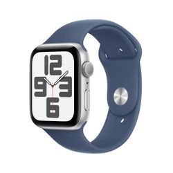 Apple Watch SE (GPS) 44mm Aluminiumgehäuse silber, Sportarmband denim (S/M)