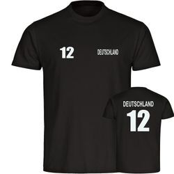 multifanshop Herren T-Shirt - Deutschland - Trikot Nummer 12 - Druck weiß - Männer