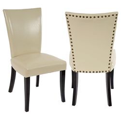 2er-Set Esszimmerstuhl Chesterfield Edinburgh, Stuhl Küchenstuhl, Nieten MVG-zertifiziert ~ Kunstleder, creme, helle Beine
