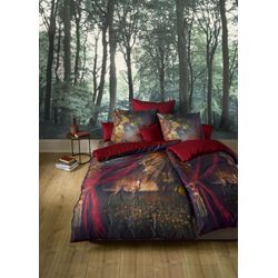 Wendebettwäsche FLEURESSE "Bed Art S 3759", rot (rubin), B/L: 200cm x 200cm, , Mako-Satin, B/L: 80cm x 80cm & 80cm x 80cm, Obermaterial: 100% Baumwolle, Bettwäsche