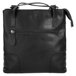 Cityrucksack CLUTY, Gr. B/H/T: 25cm x 25cm x 7cm, schwarz, Rindsleder, Leder, Retro, casual, Rucksäcke, echt Leder