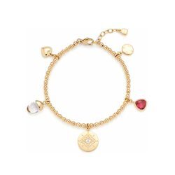 Armband LEONARDO "Herz, Tropfen, Münze, Giselle, 023215", gold (gelbgoldfarben, kristallweiß, pink, kristallweiß, pink), Armbänder, Damen, Edelstahl, mit Glasstein, Bergkristall