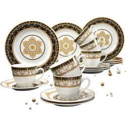 Kaffeeservice CREATABLE "Geschirr-Set Majestosa", bunt (weiß, bunt), 18 tlg., Porzellan, Geschirr-Sets, Service, Dekor schwarz abgesetzt, 18 Teile, für 6 Personen