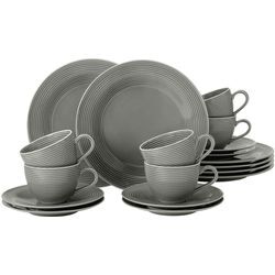 Kaffeeservice SELTMANN WEIDEN "Geschirr-Set, Service Beat", grau (perlgrau), 18 tlg., Porzellan, Porzellan, Geschirr-Sets, wunderschöne Farbglasur, Made in Germany, 18 Teile, für 6 Personen