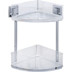 Eckregal WENKO "Vacuum-Loc Quadro", silber (glänzend, loc: chrom, ablagen: transparent), B:19,5cm H:32,5cm T:28cm, Edelstahl, ABS-Kunststoff, Polystyrol, Regale, 2 Etagen