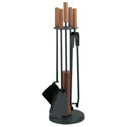 Kamingarnitur FIREFIX "Kaminbesteck mit dunlen Holzgriffen, beschichtet, schwarz", schwarz, B:19,5cm H:65cm L:19,5cm, Stahl, Reinigungs-Sets, 5-teilig