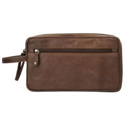 Kulturbeutel BRUNO BANANI, Gr. B/H/T: 27cm x 16cm x 11cm onesize, braun, Leder, unifarben, leicht glänzend, Taschen, echt Leder