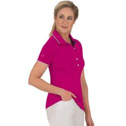 Poloshirt TRIGEMA "TRIGEMA Slim Fit Poloshirt mit langer Knopfleiste", Damen, Gr. L, pink (magenta), 94% Baumwolle, 6% Elastan, casual, Halbarm, Shirts