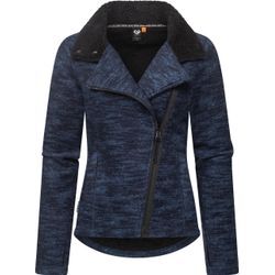 Strickfleecejacke RAGWEAR "Saskie Melange" Gr. L (40), blau (navy), Damen, Obermaterial: 56% Polyester, 44% Baumwolle, Innenfutter: 100% Polyester, Jacken, Grob gestrickte Damen-Jacke mit Teddyfell-Futter