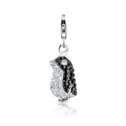 Charm-Einhänger NENALINA "Anhänger Pinguin Kristalle 925 Silber", silber (silber, schwarz), Charms, Damen, mit Steinen, Silber 925 (Sterlingsilber)