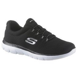 Slip-On Sneaker SKECHERS "Summits" Gr. 35, schwarz, Damen, Textil, Synthetik, Schuhe, Slipper, Freizeitschuh, Komfortschuh mit gepolstertem Schaftrand