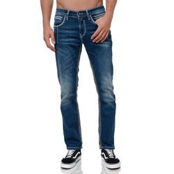 Straight-Jeans RUSTY NEAL "NEW YORK 49", Herren, Gr. 29, Länge 32, blau, 98% Baumwolle, 2% Elasthan, unifarben, casual, Jeans, mit trendigen Ziernähten