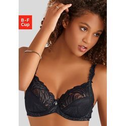 Bügel-BH NUANCE Gr. 100, Cup D, schwarz, Damen, Obermaterial: 88% Polyamid, 12% Elasthan, BHs BH Bügel-BH Spitzen-BH Spitzenwäsche, aus floraler Spitze mit verzierten Trägern, Dessous