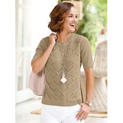 Kurzarmpullover CASUAL LOOKS "Pullover", Damen, Gr. 40, beige (sesam), 50% Baumwolle, 50% Polyacryl, unifarben, Kurzarm, Pullover