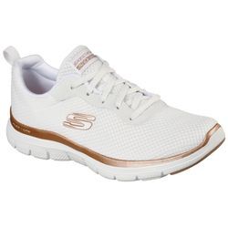 Sneaker SKECHERS "FLEX APPEAL 4.0 BRILLINAT VIEW" Gr. 35, rosegold (weiß-roségoldfarben) Damen Schuhe mit Air Cooled Memory Foam, Freizeitschuh, Halbschuh, Schnürschuh