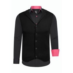 Langarmhemd RUSTY NEAL, Herren, Gr. 4XL, EURO-Größen, schwarz (schwarz, pink), 60% Baumwolle, 37% Polyester, 3% Elasthan, mehrfarbig, casual, Langarm, Hemden, inklusive Langarmhemd und Weste