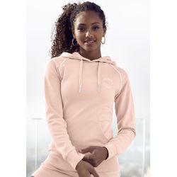 Hoodie H.I.S, Damen, Gr. 32/34, rosa (salmom), Interlock, Obermaterial: 60% Baumwolle, 40% Polyester, unifarben, Basic, Langarm mit Paspel, Sweatshirts, mit Kängurutasche, Loungewear, Loungeanzug