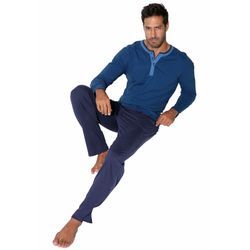 Pyjama AUTHENTIC LE JOGGER, Herren, Gr. 44/46, blau (blau, gestreift, marine), Jersey, Obermaterial: 100% Baumwolle, Basic, lang, Rundhals, Langarm abgesteppte Kante, Homewear-Sets, in langer Form