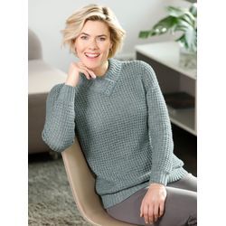 V-Ausschnitt-Pullover CLASSIC BASICS "Pullover" Gr. 50, grau (jade, steingrau, meliert) Damen Pullover