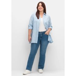 Bootcut-Jeans SHEEGO "Große Größen" Gr. 40, Normalgrößen, blau (blau denim) Damen Jeans SUSANNE ideal bei viel Bauch und schmalen Beinen