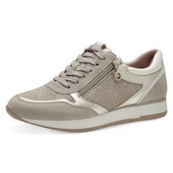 Plateausneaker TAMARIS, Damen, Gr. 35, silber (beige kombiniert), Lederimitat, Textil, sportlich, Schuhe Schnürschuh Modernsneaker Sneaker low, Freizeitschuh, Halbschuh, Schnürschuh mit dezenten Metallic-Details