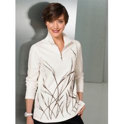 Langarm-Poloshirt CLASSIC BASICS "Winter-Shirt", Damen, Gr. 44, weiß (wollweiß, gemustert), 100% Baumwolle, unifarben, ohne Ausschnitt, Langarm, Shirts