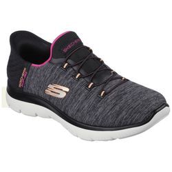 Slipper SKECHERS "SUMMITS DAZZLING HAZE" Gr. 35, schwarz (schwarz-meliert) Damen Schuhe Slip Ins Sneaker, Freizeitschuh mit dezenten Kontrastdetails